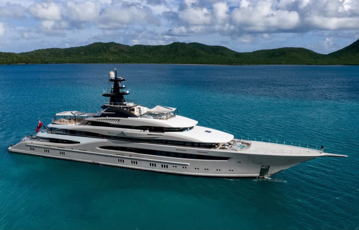 Whisper superyacht at anchor in turquoise water